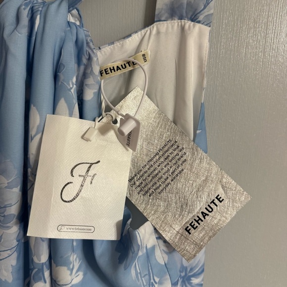 Fehaute Blue Floral Chiffon Halter Sleeveless Midi Dress Size 8 - Picture 12 of 12